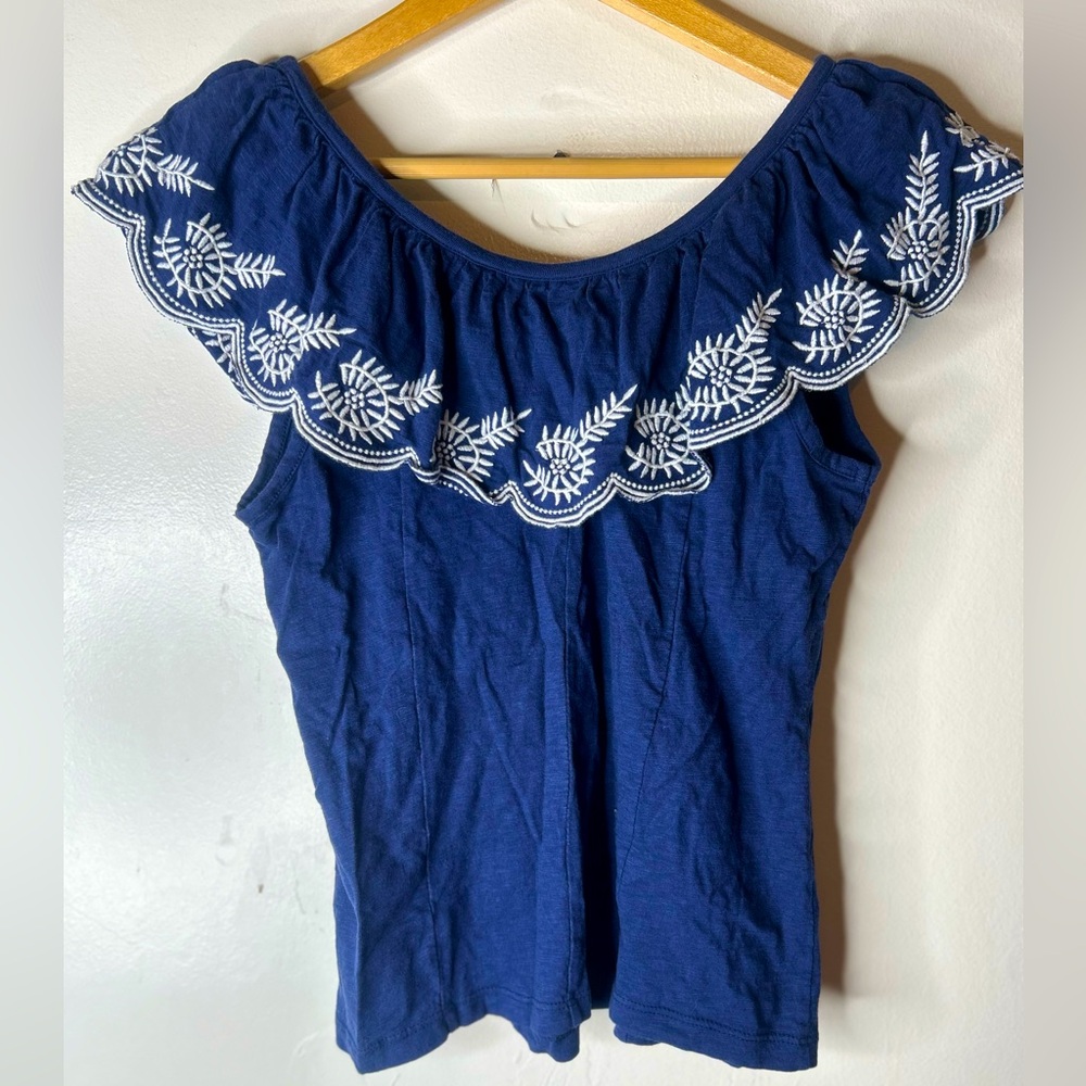 ANTHROPOLOGIE Moulinette Soeurs Julietta Ruffle Embroidered Top Size XS